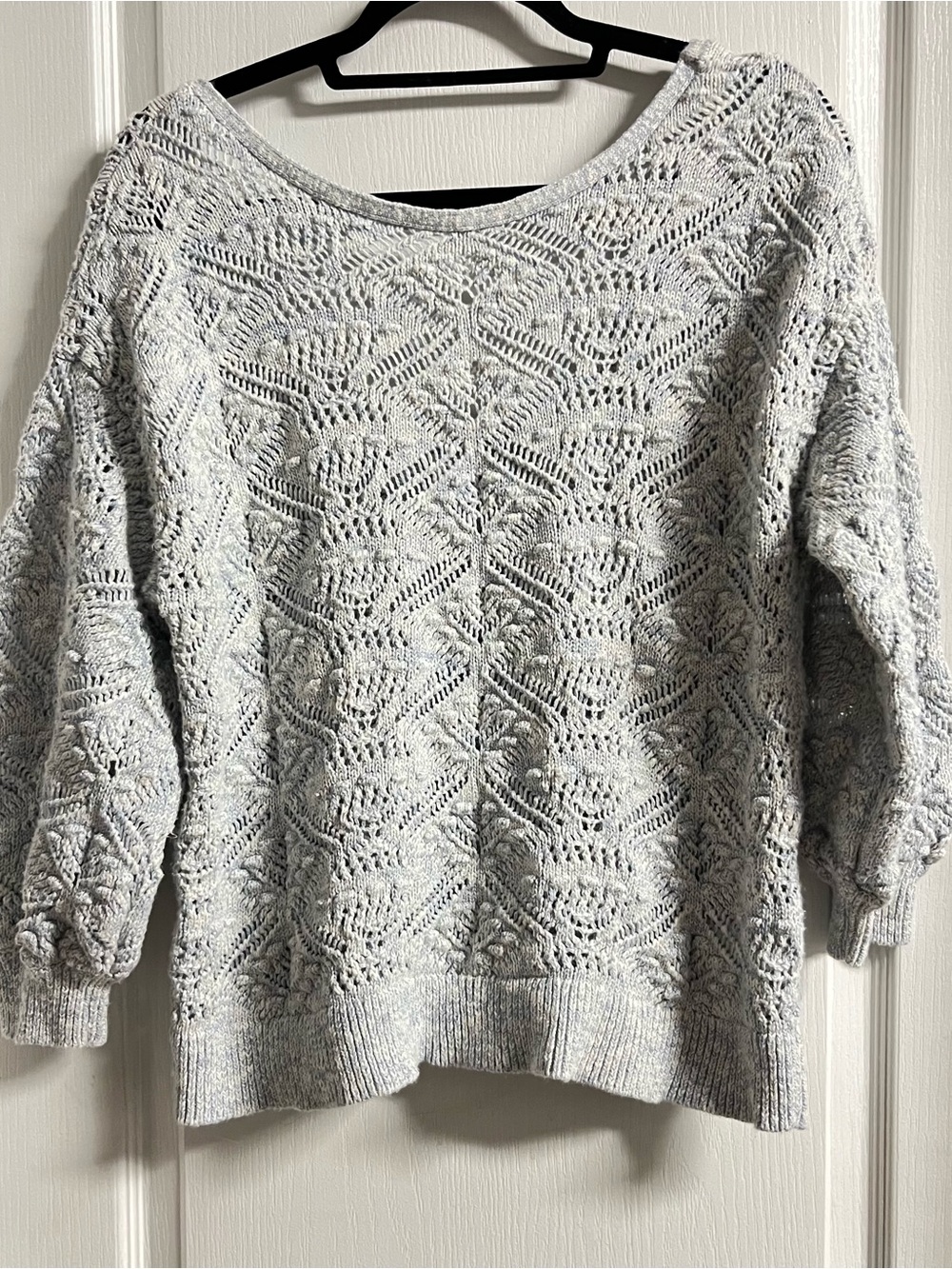 Sundance Light Gray Off-the-Shoulder Openwork Knit Sweater